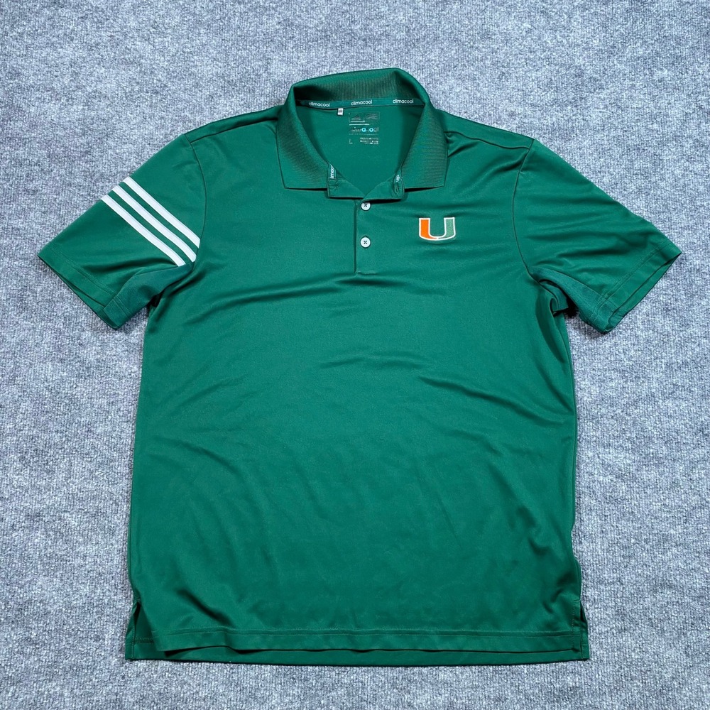 Adidas Mens Miami Hurricanes Climacool Polo Shirt Green Large‎ BC4779